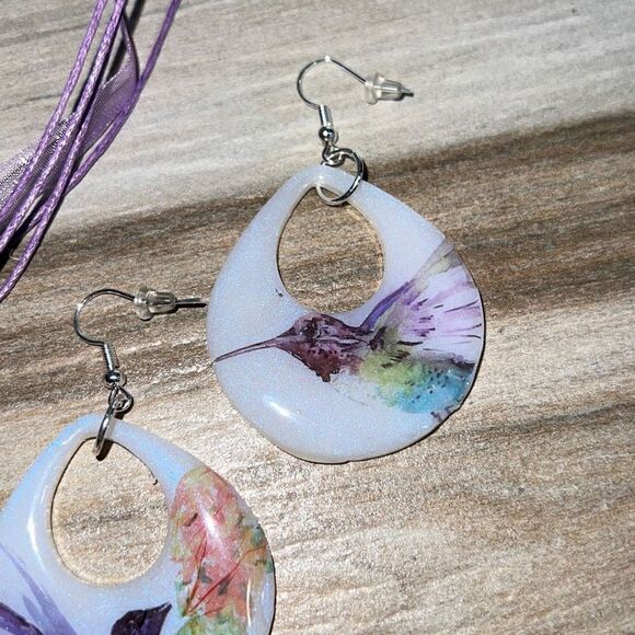 Hummingbird earring and necklace set custom made NWOT - Picture 4 of 8